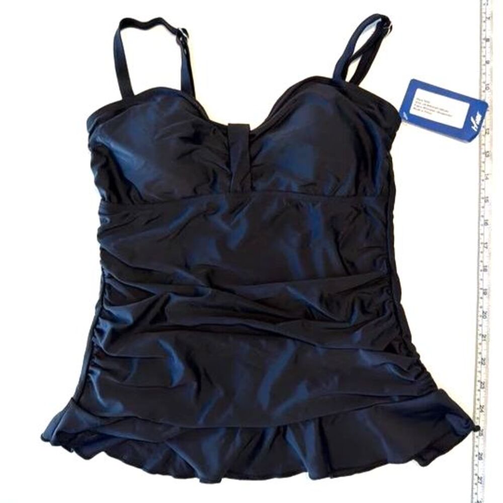 Hilor Black Swim Top with Flared Lower Panel – Size US 8 – NWT